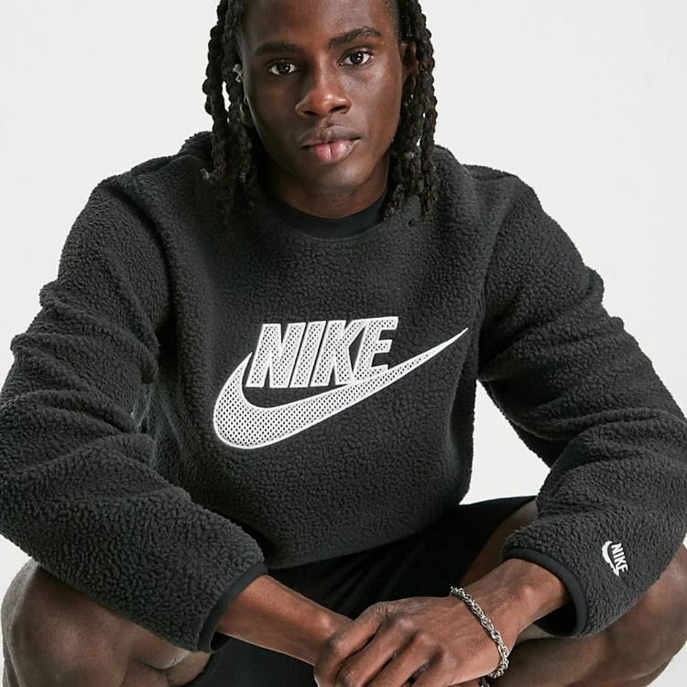 Nike Sportswear Essential Sherpa Sweatshirt Men's M Black White DD5017-010 NSW - Picture 7 of 16